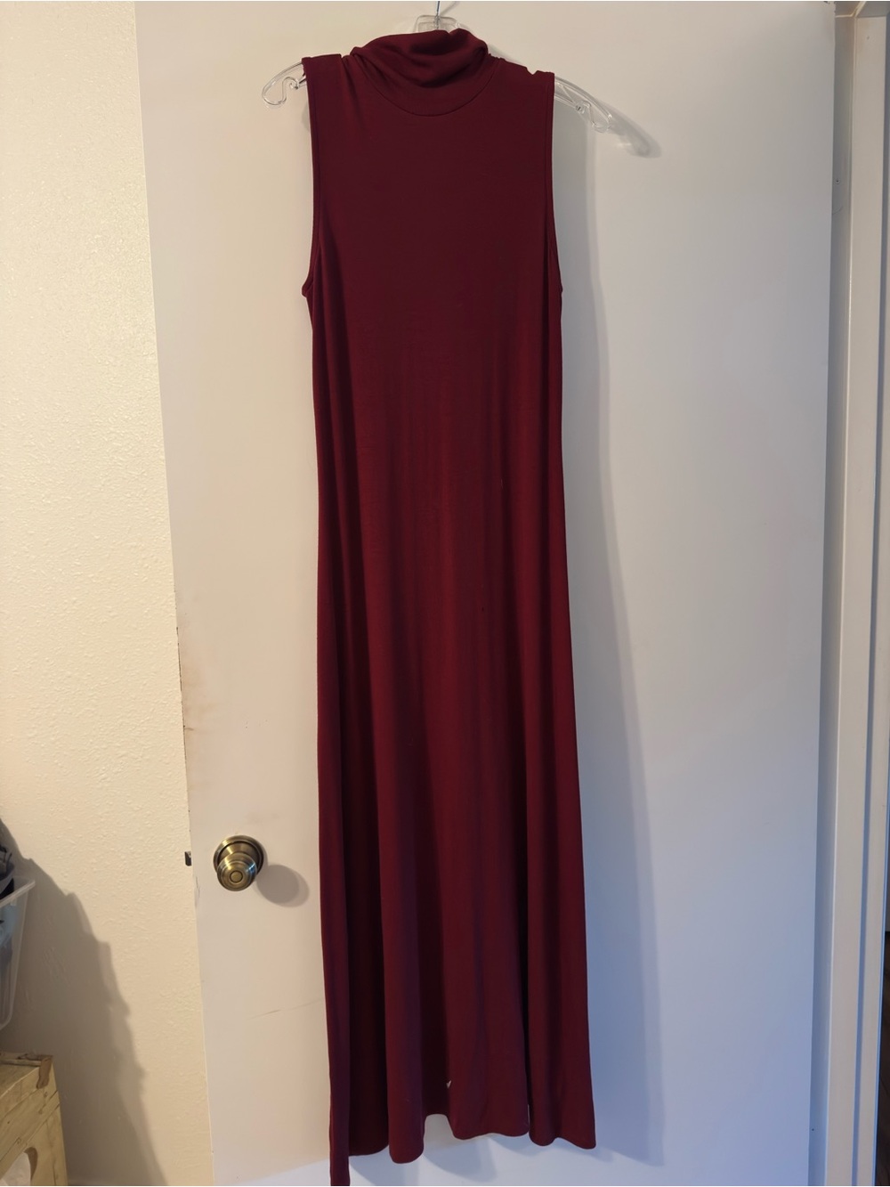 Sleeveless Turtleneck Maxi Dress in Burgundy